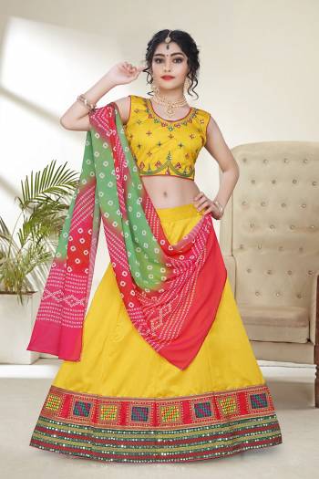 Attrective Kidswear Readymade Heavy Designer Lehenga Choli In Fine Color Fabricated On Silk And Dupatta Are Printed Georgette Beautified With Heavy Attractive Mirror Embroidery Work. 