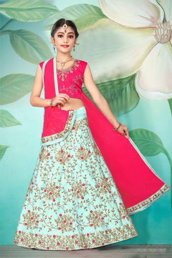 Very Looking Kidswear Readymade Heavy Designer Lehenga Choli In Fine Color Fabricated On Japan Silk And Dupatta Are Georgette Beautified With Heavy Attractive Embroidery With Stone Work. 