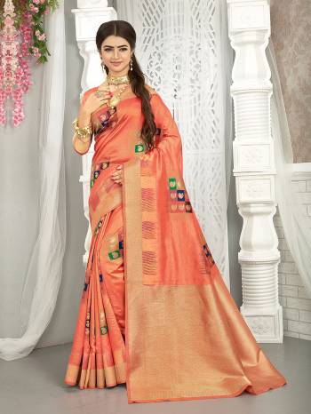 Looking This Stylist Partywear Saree Are Fine Saree Paired With Blouse.This Saree And Blouse Are Fancy Silk Fabric With Heavy Designer Wevon Work. Buy This Pretty Saree Now.