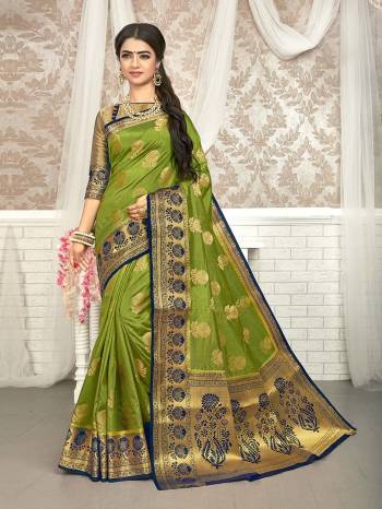 Looking This Stylist Partywear Saree Are Fine Saree Paired With Blouse.This Saree And Blouse Are Fancy Silk Fabric With Heavy Designer Wevon Work. Buy This Pretty Saree Now.