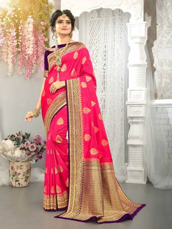 Looking This Stylist Partywear Saree Are Fine Saree Paired With Blouse.This Saree And Blouse Are Fancy Silk Fabric With Heavy Designer Wevon Work. Buy This Pretty Saree Now.