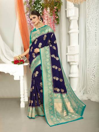Looking This Stylist Partywear Saree Are Fine Saree Paired With Blouse.This Saree And Blouse Are Fancy Silk Fabric With Heavy Designer Wevon Work. Buy This Pretty Saree Now.