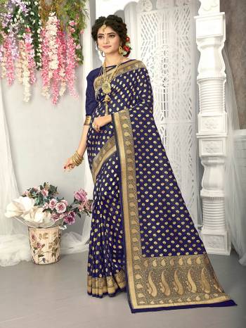 Looking This Stylist Partywear Saree Are Fine Saree Paired With Blouse.This Saree And Blouse Are Fancy Silk Fabric With Heavy Designer Wevon Work. Buy This Pretty Saree Now.
