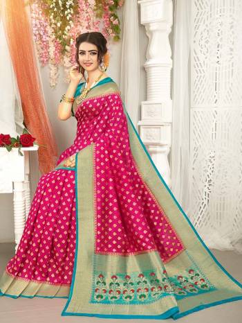 Looking This Stylist Partywear Saree Are Fine Saree Paired With Blouse.This Saree And Blouse Are Fancy Silk Fabric With Heavy Designer Wevon Work. Buy This Pretty Saree Now.