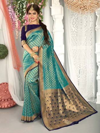 Garb This Stylist Partywear Saree Are Fine Saree Paired With Blouse.This Saree And Blouse Are Fancy Silk Fabric With Heavy Designer Wevon Work. Buy This Pretty Saree Now.