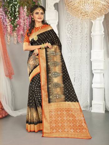 Garb This Stylist Partywear Saree Are Fine Saree Paired With Blouse.This Saree And Blouse Are Fancy Silk Fabric With Heavy Designer Wevon Work. Buy This Pretty Saree Now.