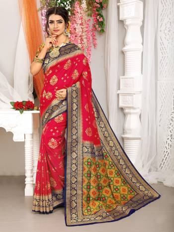 Garb This Stylist Partywear Saree Are Fine Saree Paired With Blouse.This Saree And Blouse Are Fancy Silk Fabric With Heavy Designer Wevon Work. Buy This Pretty Saree Now.
