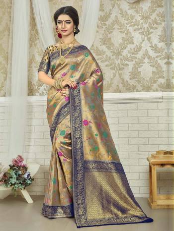 Garb This Stylist Partywear Saree Are Fine Saree Paired With Blouse.This Saree And Blouse Are Fancy Silk Fabric With Heavy Designer Wevon Work. Buy This Pretty Saree Now.