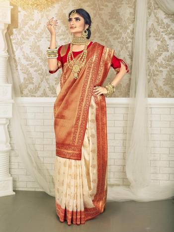 Garb This Stylist Partywear Saree Are Fine Saree Paired With Blouse.This Saree And Blouse Are Fancy Silk Fabric With Heavy Designer Wevon Work. Buy This Pretty Saree Now.