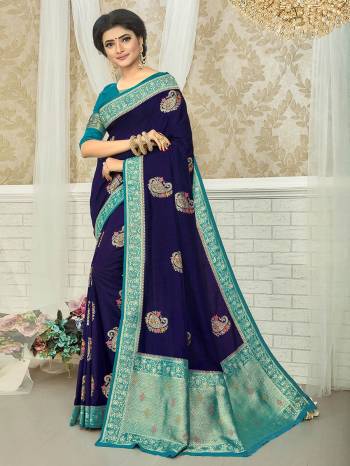 Attrective Look This Stylist Partywear Saree Are Fine Saree Paired With Blouse.This Saree And Blouse Are Fancy Silk Fabric With Heavy Designer Wevon Work. Buy This Pretty Saree Now.