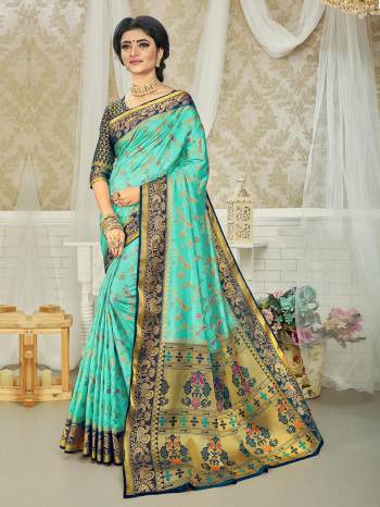 Attrective Look This Stylist Partywear Saree Are Fine Saree Paired With Blouse.This Saree And Blouse Are Fancy Silk Fabric With Heavy Designer Wevon Work. Buy This Pretty Saree Now.