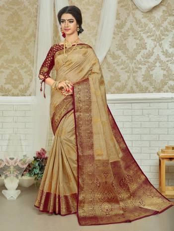 Attrective Look This Stylist Partywear Saree Are Fine Saree Paired With Blouse.This Saree And Blouse Are Fancy Silk Fabric With Heavy Designer Wevon Work. Buy This Pretty Saree Now.