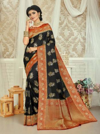 Attrective Look This Stylist Partywear Saree Are Fine Saree Paired With Blouse.This Saree And Blouse Are Fancy Silk Fabric With Heavy Designer Wevon Work. Buy This Pretty Saree Now.