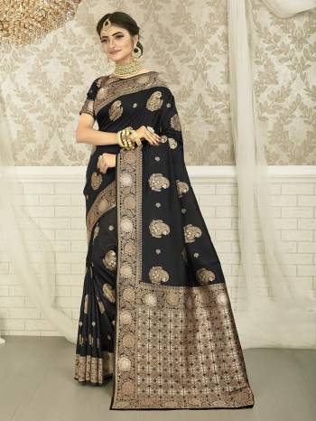 Attrective Look This Stylist Partywear Saree Are Fine Saree Paired With Blouse.This Saree And Blouse Are Fancy Silk Fabric With Heavy Designer Wevon Work. Buy This Pretty Saree Now.