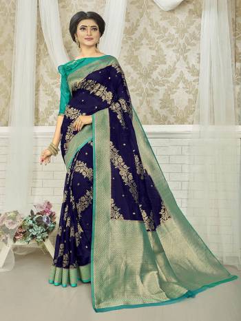 Attrective Look This Stylist Partywear Saree Are Fine Saree Paired With Blouse.This Saree And Blouse Are Fancy Silk Fabric With Heavy Designer Wevon Work. Buy This Pretty Saree Now.