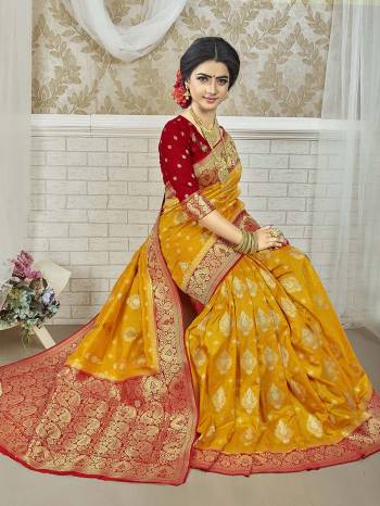 Attrective Look This Stylist Partywear Saree Are Fine Saree Paired With Blouse.This Saree And Blouse Are Fancy Silk Fabric With Heavy Designer Wevon Work. Buy This Pretty Saree Now.