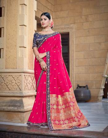 Looking This Traditional Partywear Saree Are Fine Saree Paired With Contrasted Blouse.This Saree Are Viscose Silk And Blouse Are Broket Silk Fabric With Heavy Weaving Designer And Embroidery Work. Buy This Pretty Saree Now.