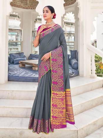 Looking This Traditional Saree Are Fine Saree Paired With Contrasted Blouse.This Saree And Blouse Are Khadi Silk Based Fabric With Heavy Wevon Designer Work. Buy This Pretty Saree Now.