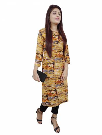 Garb This Readymade Long Kurti In Fine Color Fabricated On Rayon Beautified With Designer Printed. It Is Light In Weight And Easy To Carry All Day Long. 