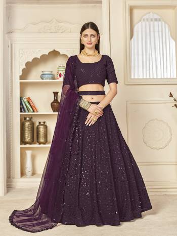 Garb This Wedding Partywear Heavy Designer Lehenga Choli And Dupatta In Fine Color Fabricated On Georgette Beautified With Heavy Attractive Thread,Sequance Embroidery Work And Belt .