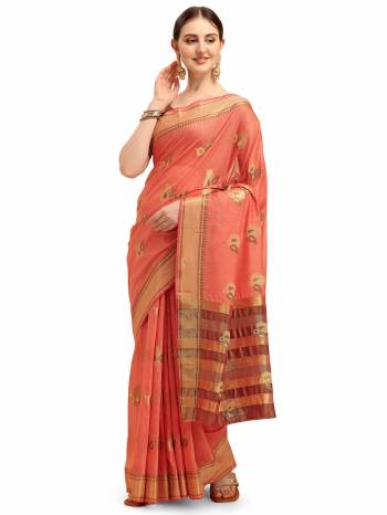 Looking This Partywear Saree Are Fine Saree Paired With Contrasted Blouse.This Saree And Blouse Are Linen Cotton Silk Based Fabric With Designer Weaving Work. Buy This Pretty Saree Now.