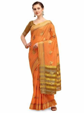 Looking This Partywear Saree Are Fine Saree Paired With Contrasted Blouse.This Saree And Blouse Are Linen Cotton Silk Based Fabric With Designer Weaving Work. Buy This Pretty Saree Now.