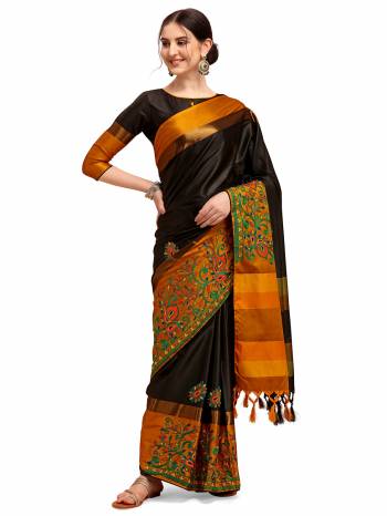 Garb This Partywear Saree Are Fine Saree Paired With Blouse.This Saree And Blouse Are Cotton Silk Based Fabric With Designer Weaving With Thread Embroidery Work. Buy This Pretty Saree Now.