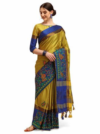 Garb This Partywear Saree Are Fine Saree Paired With Blouse.This Saree And Blouse Are Cotton Silk Based Fabric With Designer Weaving With Thread Embroidery Work. Buy This Pretty Saree Now.