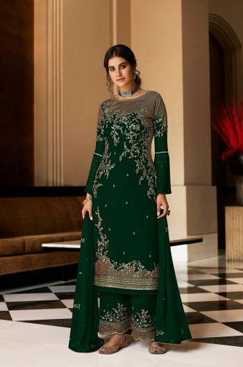 Looking Attrective This Designer Long Length Sharara Suits In Lovely Color.?Its Pretty Designer Thread Embroidery Work Top Is Georgette Based Paired Bottom Santoon With Batterfly Georgette Fabricated Dupatta Which Gives An Attractive To The Dress.