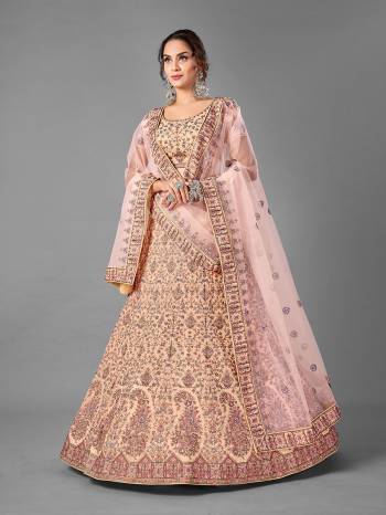 Look Attrective This Wedding Partywear Heavy Designer Lehenga Choli And Dupatta In Fine Color Fabricated On Georgette Beautified With Heavy Attractive Embroidery Work. 