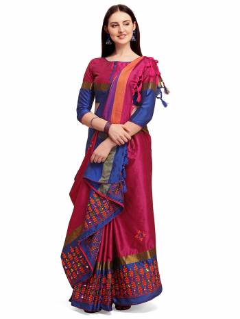 Looking This Partywear Saree Are Fine Saree Paired With Blouse.This Saree And Blouse Are Cotton Silk Based Fabric With Designer Weaving With Thread Embroidery Work. Buy This Pretty Saree Now.