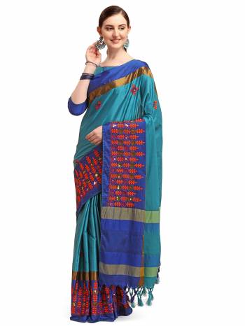 Looking This Partywear Saree Are Fine Saree Paired With Blouse.This Saree And Blouse Are Cotton Silk Based Fabric With Designer Weaving With Thread Embroidery Work. Buy This Pretty Saree Now.