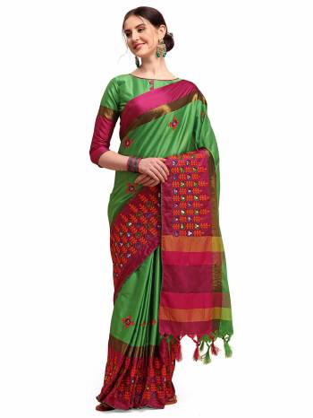 Looking This Partywear Saree Are Fine Saree Paired With Blouse.This Saree And Blouse Are Cotton Silk Based Fabric With Designer Weaving With Thread Embroidery Work. Buy This Pretty Saree Now.