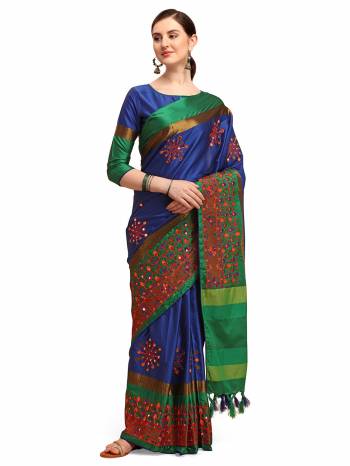 Garb This Partywear Saree Are Fine Saree Paired With Blouse.This Saree And Blouse Are Cotton Silk Based Fabric With Designer Weaving With Thread Embroidery Work. Buy This Pretty Saree Now.