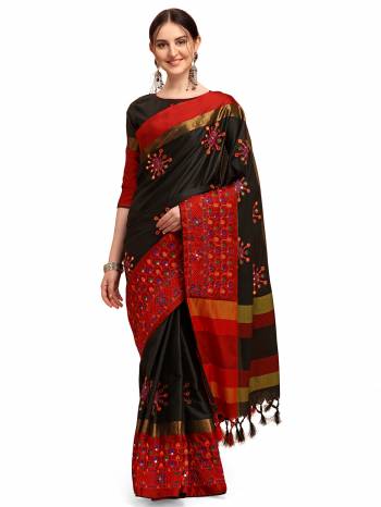 Garb This Partywear Saree Are Fine Saree Paired With Blouse.This Saree And Blouse Are Cotton Silk Based Fabric With Designer Weaving With Thread Embroidery Work. Buy This Pretty Saree Now.