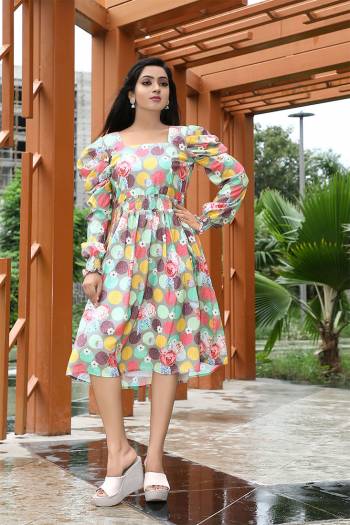 Garb This Readymade Long Kurti In Fine Color Fabricated On Polyster Beautified With Designer Digital Printed. It Is Light In Weight And Easy To Carry All Day Long. 