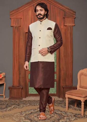 Garb This Readymade Kurta Pajama With Jacket Dress. Kurta And Pajama Are Art Silk Fabric And Jacket Art Juth Silk Fabric With Plain Weaving Designer Dress.