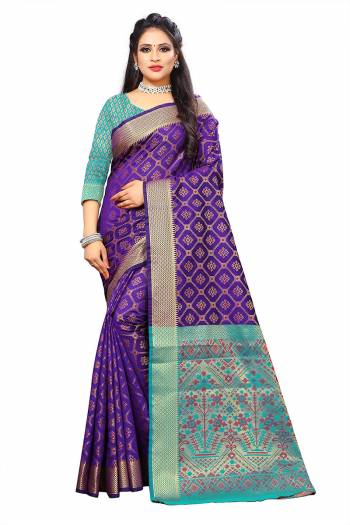 Looking This Traditional Saree Are Fine Saree Paired With Contrasted Blouse.This Saree Are Patola Silk And Blouse Are Broket Silk Fabric With Heavy Weaving Designer Work. Buy This Pretty Saree Now.