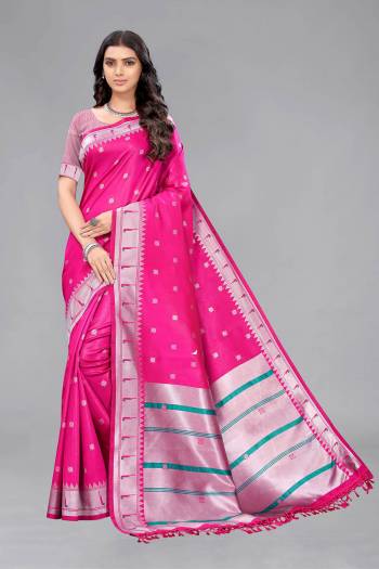 Looking This Partywear Saree Are Fine Saree Paired With Contrasted Blouse.This Saree And Blouse Are Soft Silk Fabric With Weaving Designer Work. Buy This Pretty Saree Now.