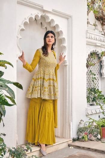 Attrective This Designer Long Length Sharara Suits In Lovely Color.?Its Pretty Designer Thread Embroidery Work Top Is Viscose Georgette Based Paired Bottom Viscose Georgette With Batterfly Soft Net Fabricated Dupatta Which Gives An Attractive To The Dress.