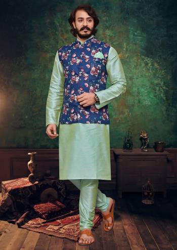 Looking This Readymade Kurta Pajama With Jacket Partywear Dress. Kurta And Pajama Are Art Silk Fabric And Jacket Art Art Silk Fabric With Plain Weaving Designer With Digital Prnted Jacket Dress.