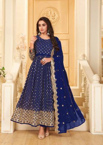 Garb This Designer Long Length Suit In Lovely Color.Its Pretty Heavy Designer Foil Mirror Embroidery Work Top Is Georgette Based Paired With Santoon Bottom And Georgette Fabricated Dupatta Which Gives An Attractive To The Suit.