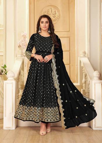 Garb This Designer Long Length Suit In Lovely Color.Its Pretty Heavy Designer Foil Mirror Embroidery Work Top Is Georgette Based Paired With Santoon Bottom And Georgette Fabricated Dupatta Which Gives An Attractive To The Suit.