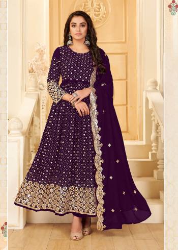 Garb This Designer Long Length Suit In Lovely Color.Its Pretty Heavy Designer Foil Mirror Embroidery Work Top Is Georgette Based Paired With Santoon Bottom And Georgette Fabricated Dupatta Which Gives An Attractive To The Suit.