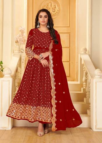 Garb This Designer Long Length Suit In Lovely Color.Its Pretty Heavy Designer Foil Mirror Embroidery Work Top Is Georgette Based Paired With Santoon Bottom And Georgette Fabricated Dupatta Which Gives An Attractive To The Suit.