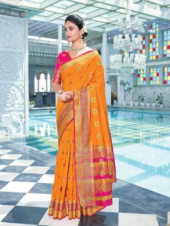 Looking This Traditional Saree Are Fine Saree Paired With Contrasted Blouse.This Saree And Blouse Are Cotton Based Fabric With Heavy Wevon Designer Work. Buy This Pretty Saree Now.