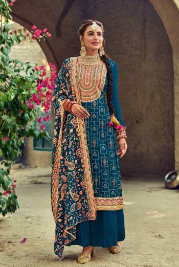 Attrective This Designer Plazzo Suits In Lovely Color.?Its Pretty Designer Multy Embroidery Work Top Is Faux Georgette Based Paired Bottom Faux Georgette With Faux Georgette Fabricated Dupatta Which Gives An Attractive To The Dress.