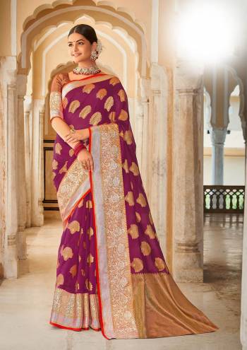 Garb This Traditional Saree Are Fine Saree Paired With Blouse.This Saree And Blouse Are Organza Based Fabric With Heavy Wevon Rich Pallu Work. Buy This Pretty Saree Now.