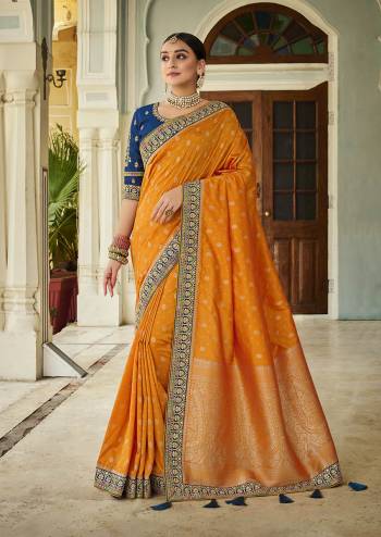 Attrective Looking This Traditional Partywear Saree Are Fine Saree Paired With Contrasted Blouse.This Saree And Blouse Are Banarasi Silk Fabric With Heavy Weaving Designer And Blouse Are Embroidery Work. Buy This Pretty Saree Now.