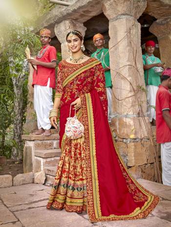 Celebrate This Festive Season In This Very Pretty Colored Designer Saree Paired With Colored Blouse. This Saree and Blouse Are Art Silk Based Beautified With Detailed Designer Heavy Embroidery. 